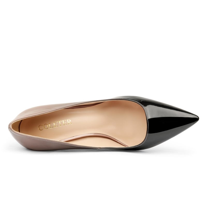 COLETER Pointy Toe Pumps for Women,Patent Gradient Animal Print High Heels Usual Dress Shoes Nude Black 10cm-NB 7.5 US - Image 5